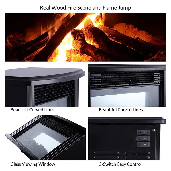 Remote Control Mini Size Electric Fireplace Tabletop Portable Flame Heater White Metal Frame Room Warmer Mini Fireplace