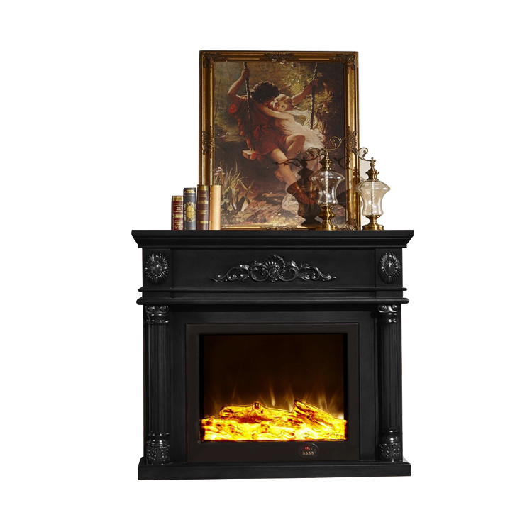 Indoor Decorative 1.2m Black Mantelpiece Freestanding Fireplace Faux Flame Decorative Heating Fireplace