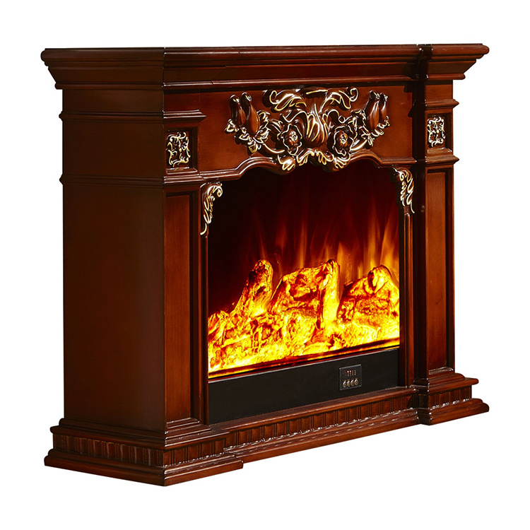 60 Inch Customized Living Room Decorative Heating Electric Fireplace Carved and Gold Traced French Wooden Electric Fireplace