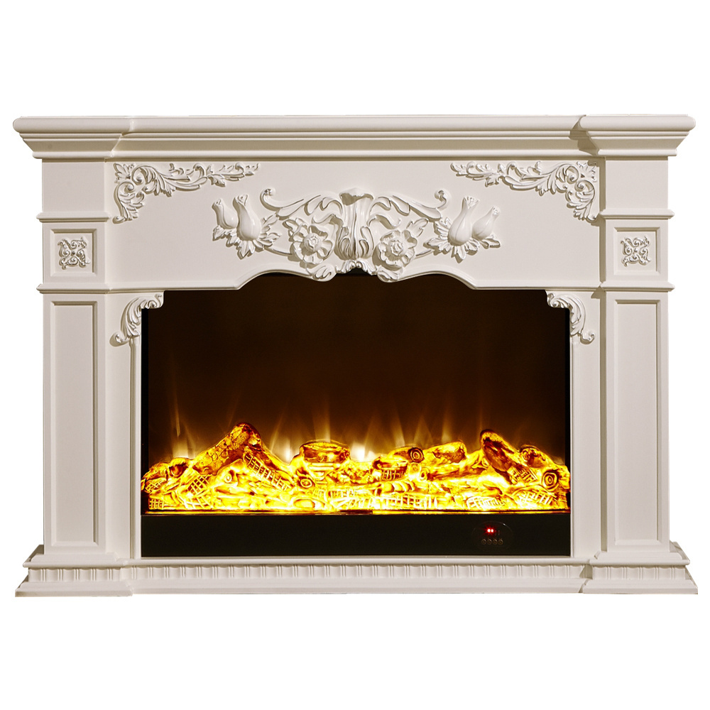 60 Inch Customized Living Room Decorative Heating Electric Fireplace Carved and Gold Traced French Wooden Electric Fireplace