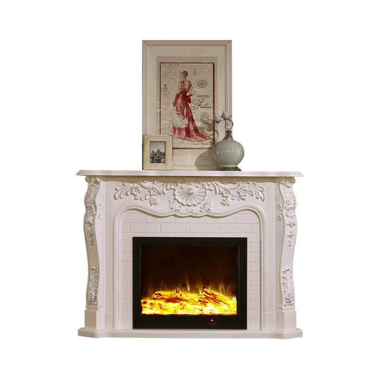 Indoor Decor Resin Carving Antique Brick Wooden Scandinavian Electric Fireplace Mantel Shelf Heating Fireplace Cabinet