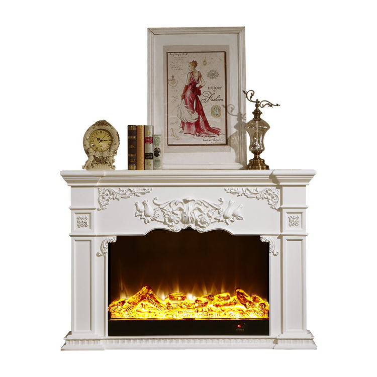 60 Inch Customized Living Room Decorative Heating Electric Fireplace Carved and Gold Traced French Wooden Electric Fireplace