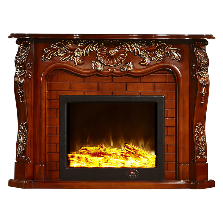 Indoor Decor Resin Carving Antique Brick Wooden Scandinavian Electric Fireplace Mantel Shelf Heating Fireplace Cabinet