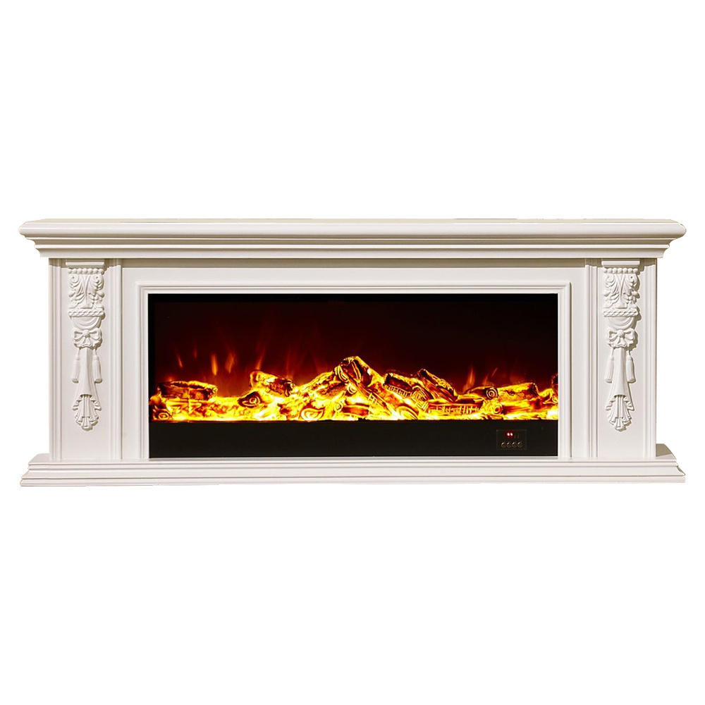 8104SS Ivory White Customizable Home Freestanding Hand Carved Decorative Heating TV Cabinet Fireplace Simulated Flame Fireplace