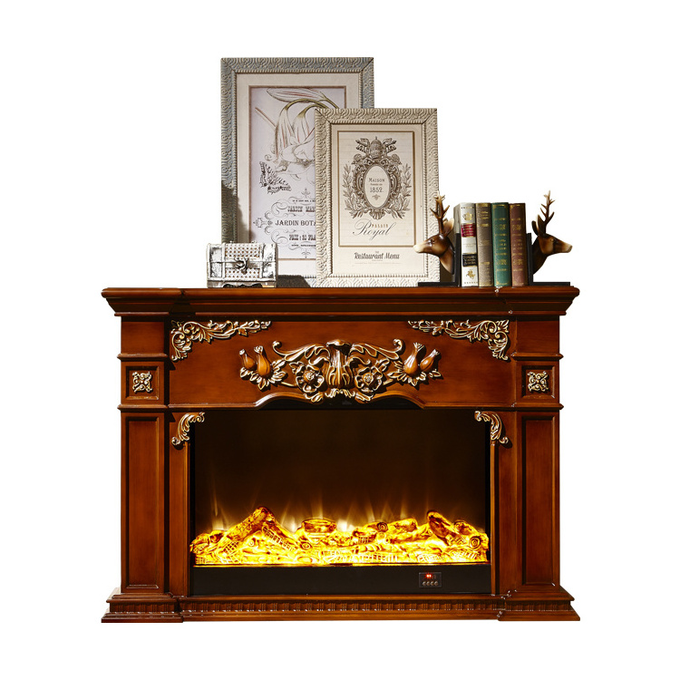 60 Inch Customized Living Room Decorative Heating Electric Fireplace Carved and Gold Traced French Wooden Electric Fireplace