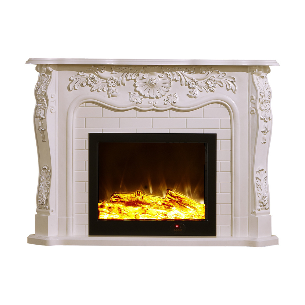 Indoor Decor Resin Carving Antique Brick Wooden Scandinavian Electric Fireplace Mantel Shelf Heating Fireplace Cabinet