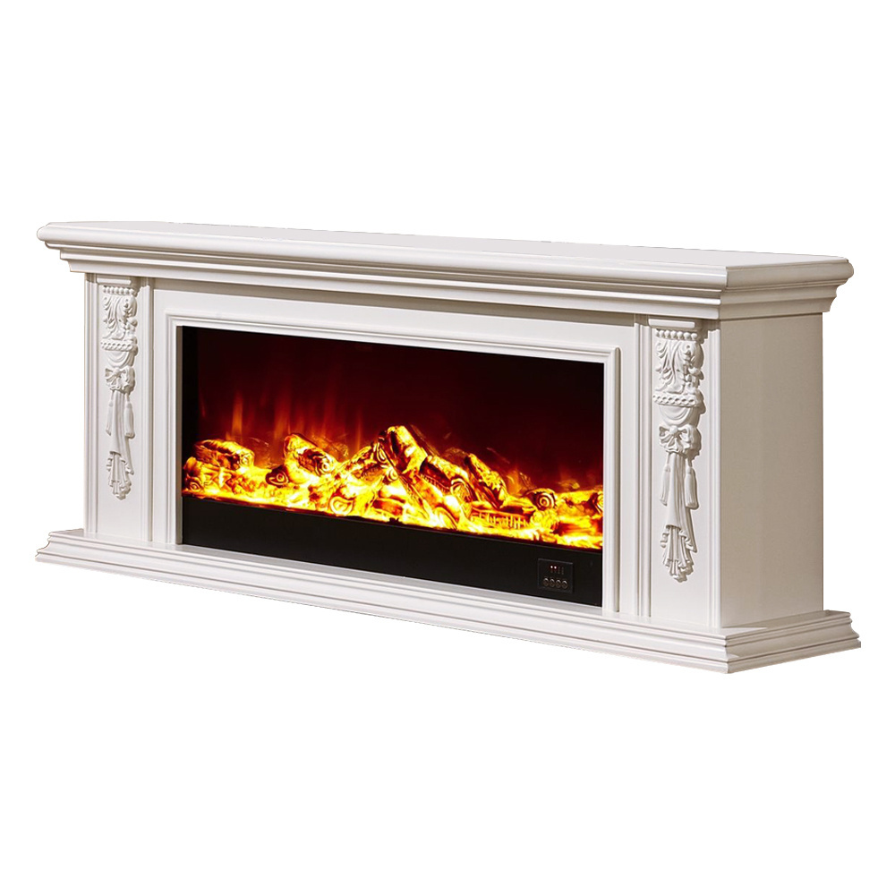 8104SS Ivory White Customizable Home Freestanding Hand Carved Decorative Heating TV Cabinet Fireplace Simulated Flame Fireplace