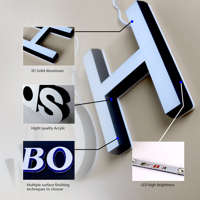 Free design metal wall board led poster acrylic led store front sign light box roof top taxi sign open sign lighting