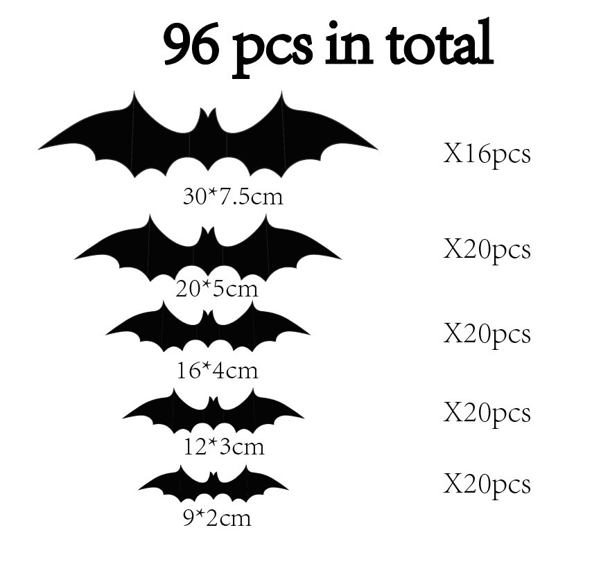 Promotion 60 Pcs Halloween Decorations Supplies Set Pvc Wall Stickers 3d Black Pull Strip Large Size Bats Decorative Sticker Diy