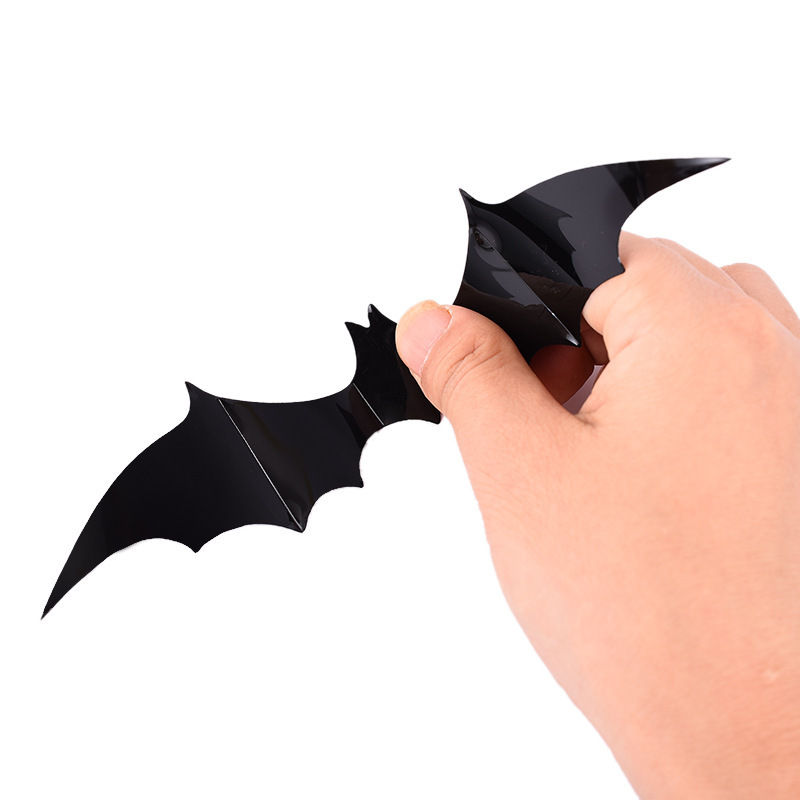 Promotion 60 Pcs Halloween Decorations Supplies Set Pvc Wall Stickers 3d Black Pull Strip Large Size Bats Decorative Sticker Diy