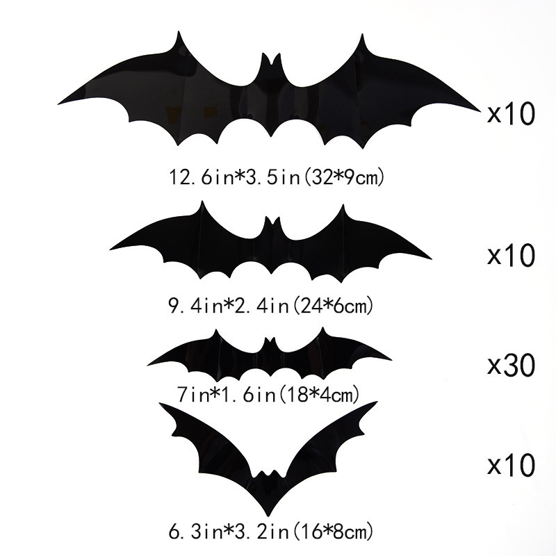 Promotion 60 Pcs Halloween Decorations Supplies Set Pvc Wall Stickers 3d Black Pull Strip Large Size Bats Decorative Sticker Diy