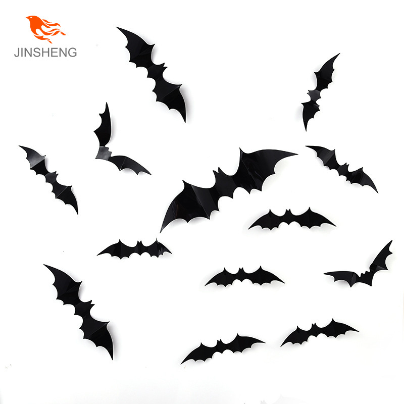 Promotion 60 Pcs Halloween Decorations Supplies Set Pvc Wall Stickers 3d Black Pull Strip Large Size Bats Decorative Sticker Diy