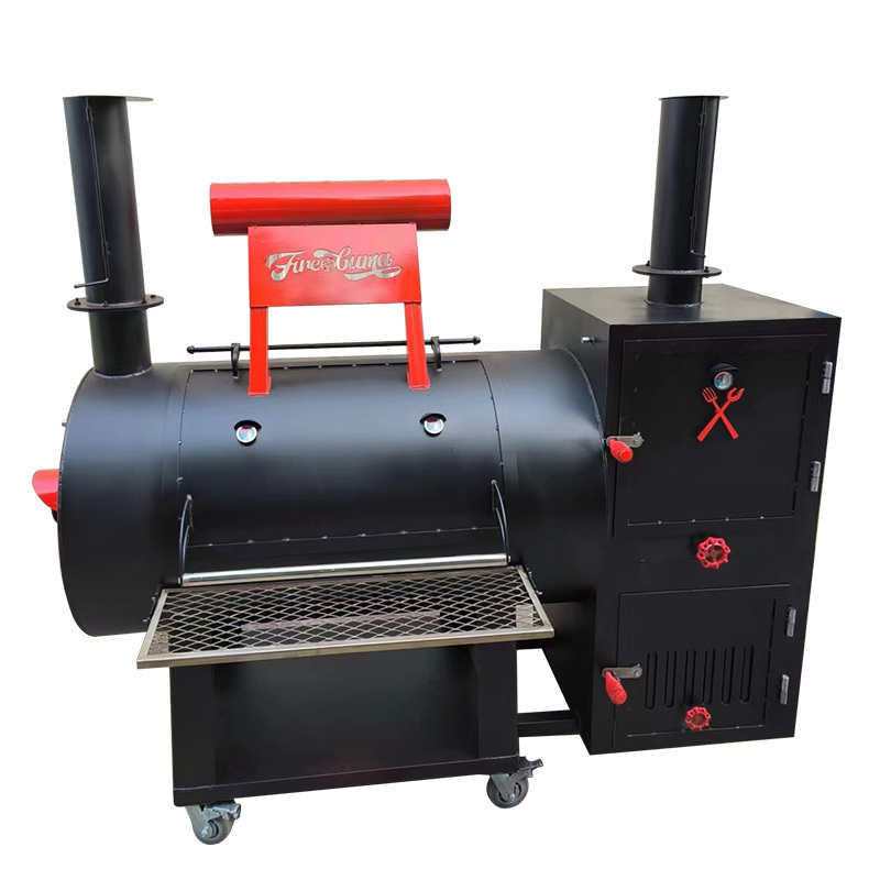 Customized large outdoor Barbecue Grill with wheels Charcoal BBQ Grills with Offset Smoker Charcoal Grills for sale