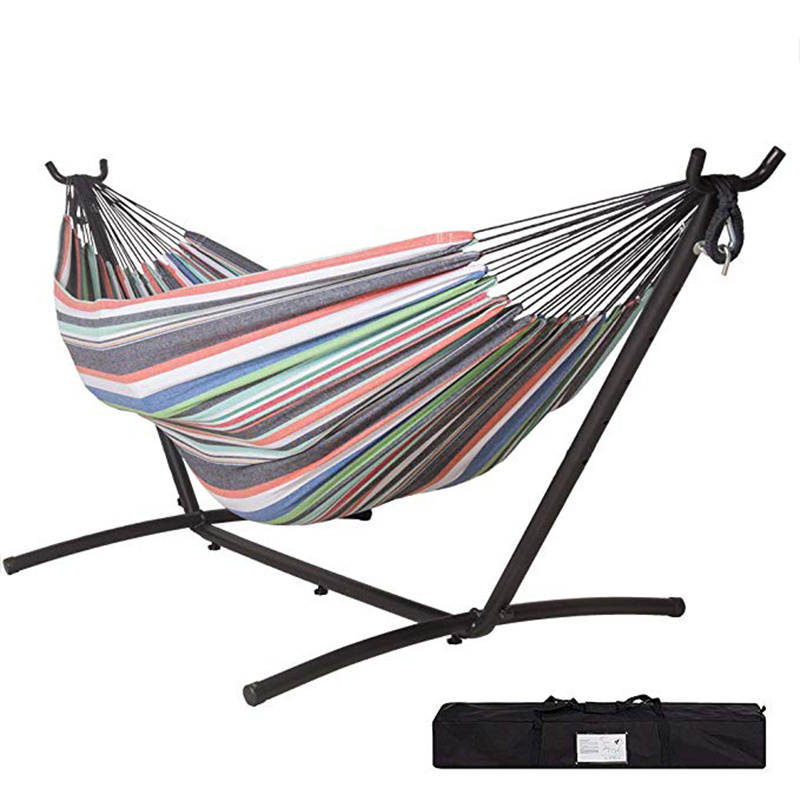 Outdoor Patio Swing Bed Camping Polyester Cotton Hammock With Foldable Stand