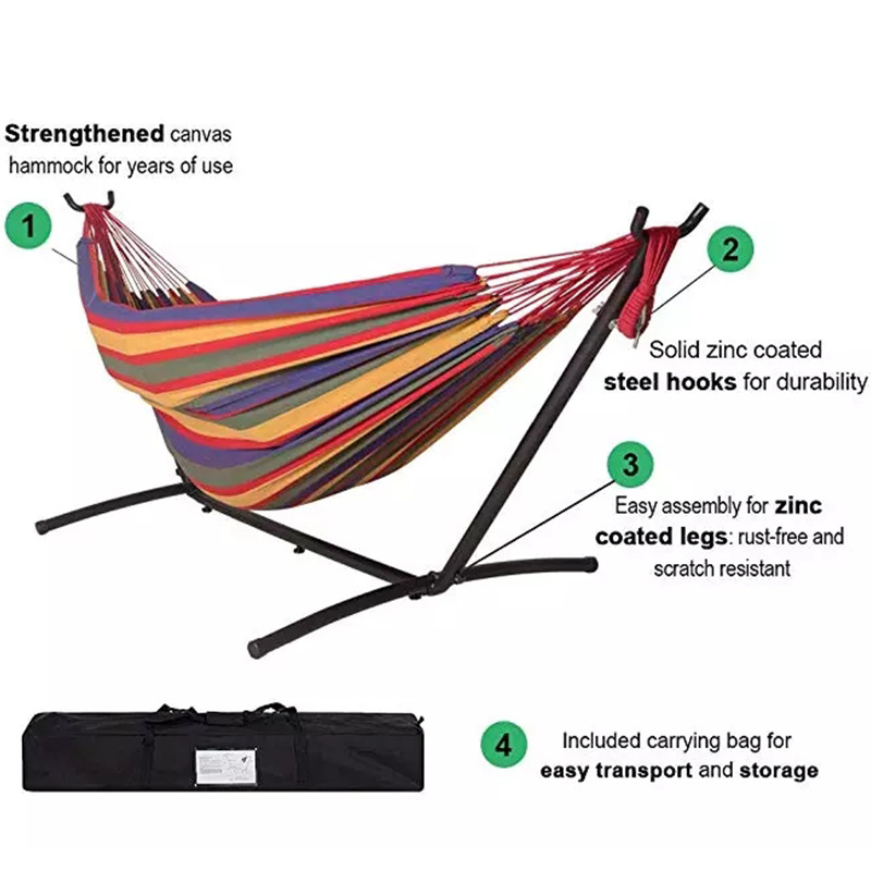 Outdoor Patio Swing Bed Camping Polyester Cotton Hammock With Foldable Stand