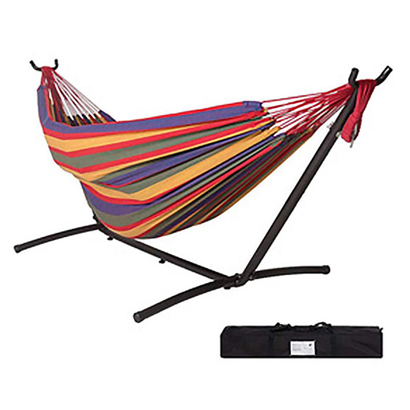 Outdoor Patio Swing Bed Camping Polyester Cotton Hammock With Foldable Stand