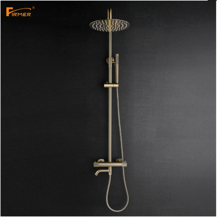 FIRMER  NEW design Sanitary Ware high quality  Thermostatic brushed gold  color bathroom rain shower faucet set