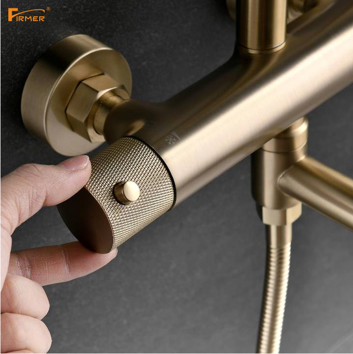 FIRMER  NEW design Sanitary Ware high quality  Thermostatic brushed gold  color bathroom rain shower faucet set