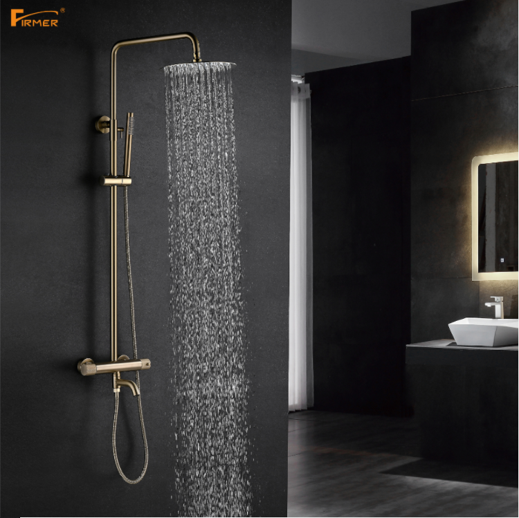 FIRMER  NEW design Sanitary Ware high quality  Thermostatic brushed gold  color bathroom rain shower faucet set