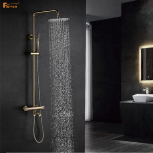 FIRMER  NEW design Sanitary Ware high quality  Thermostatic brushed gold  color bathroom rain shower faucet set