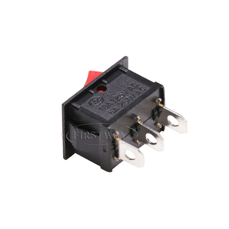 On-off-on Rocker Switch Position Boat Switch KCD1-101-3P with Black or Red 2 21*15mm 3 Pin 6A250VAC