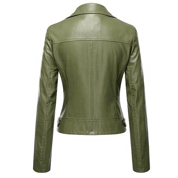 Wholesale Genuine Sheep skin green color dyed Leather Jackets best Style Fashion Leather Jackets for Women silver zipper