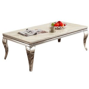 Upscale stainless steel dining table with marble glass top for hotel