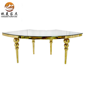 S Shape Gold Stainless Steel Frame Mdf Top Serpentine Wedding Table