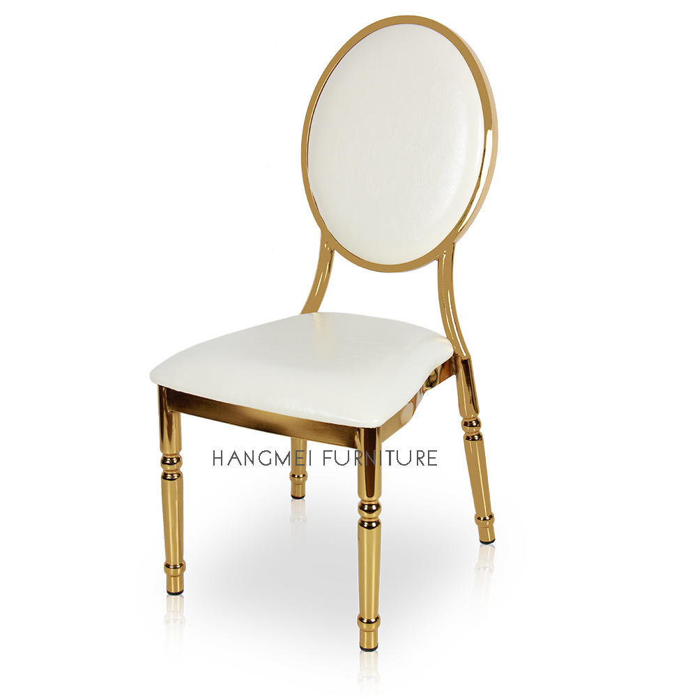 Hotel Furniture Gold plating White Leather Wedding Dining Chair Stackable Event Banquet Chair