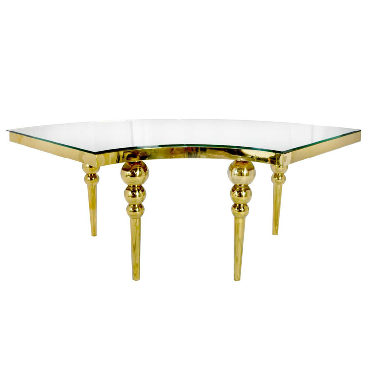 S Shape Gold Stainless Steel Frame Mdf Top Serpentine Wedding Table