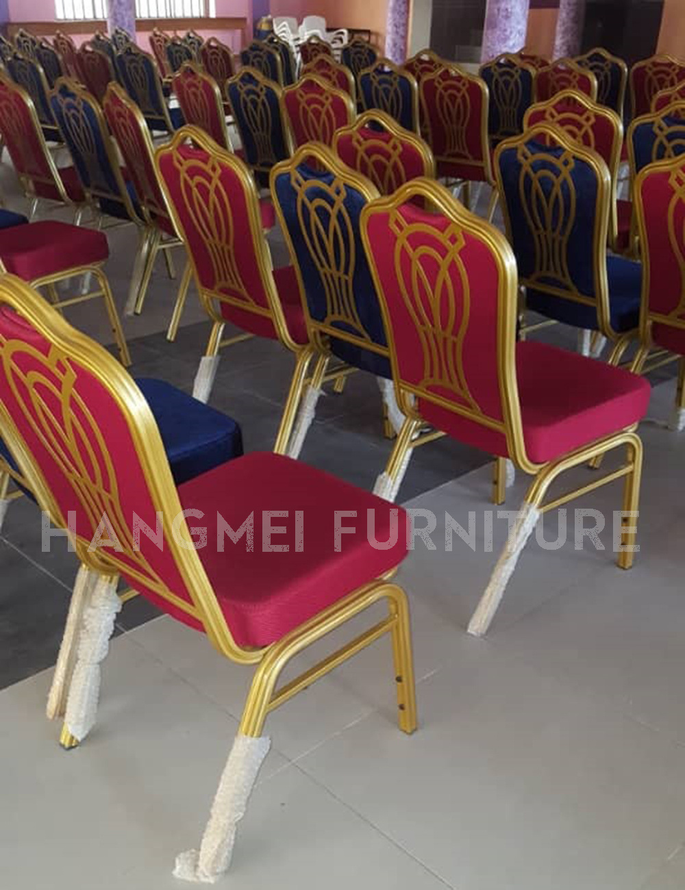 Hotel Furniture Conference Thick Cushion Wedding Stacking Party Restaurant Red Dining Banquet Chair