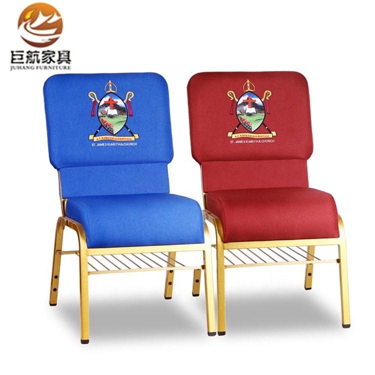 Wholesale Cheap Padded Blue Church Chairs Metal Church Chair for Pew New Used Chairs for Church