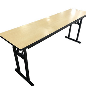 Office Rectangular Table 18mm Wooden Top Black Stand Foot Fireproof veneer Folding Dining Table