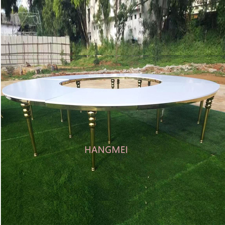 S Shape Gold Stainless Steel Frame Mdf Top Serpentine Wedding Table