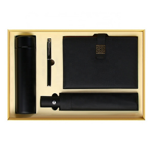 Custom Logo Business Diary Gift Set with Smart LED Vacuum Metal Pen Corporate Christmas Gift Including Automatic Umbrella