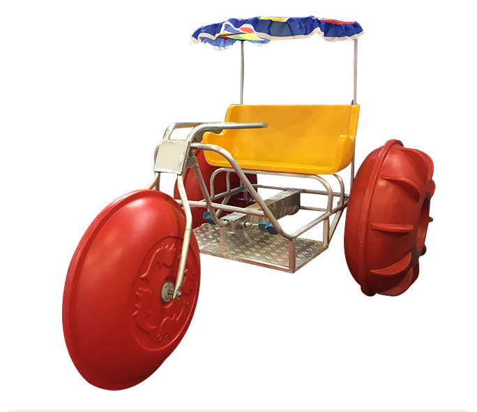 Outdoor Water Sports Play Equipment-3 Big Wheels Water Tricycle with Pedal Boat Sunshade Amusement Parks Sea Usage PE Material