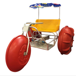 Outdoor Water Sports Play Equipment-3 Big Wheels Water Tricycle with Pedal Boat Sunshade Amusement Parks Sea Usage PE Material