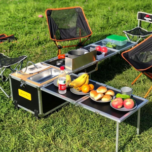 Portable Outdoor Picnic Table Fully Equipped Camping Folding Lightweight Aluminum Mobile Kitchen