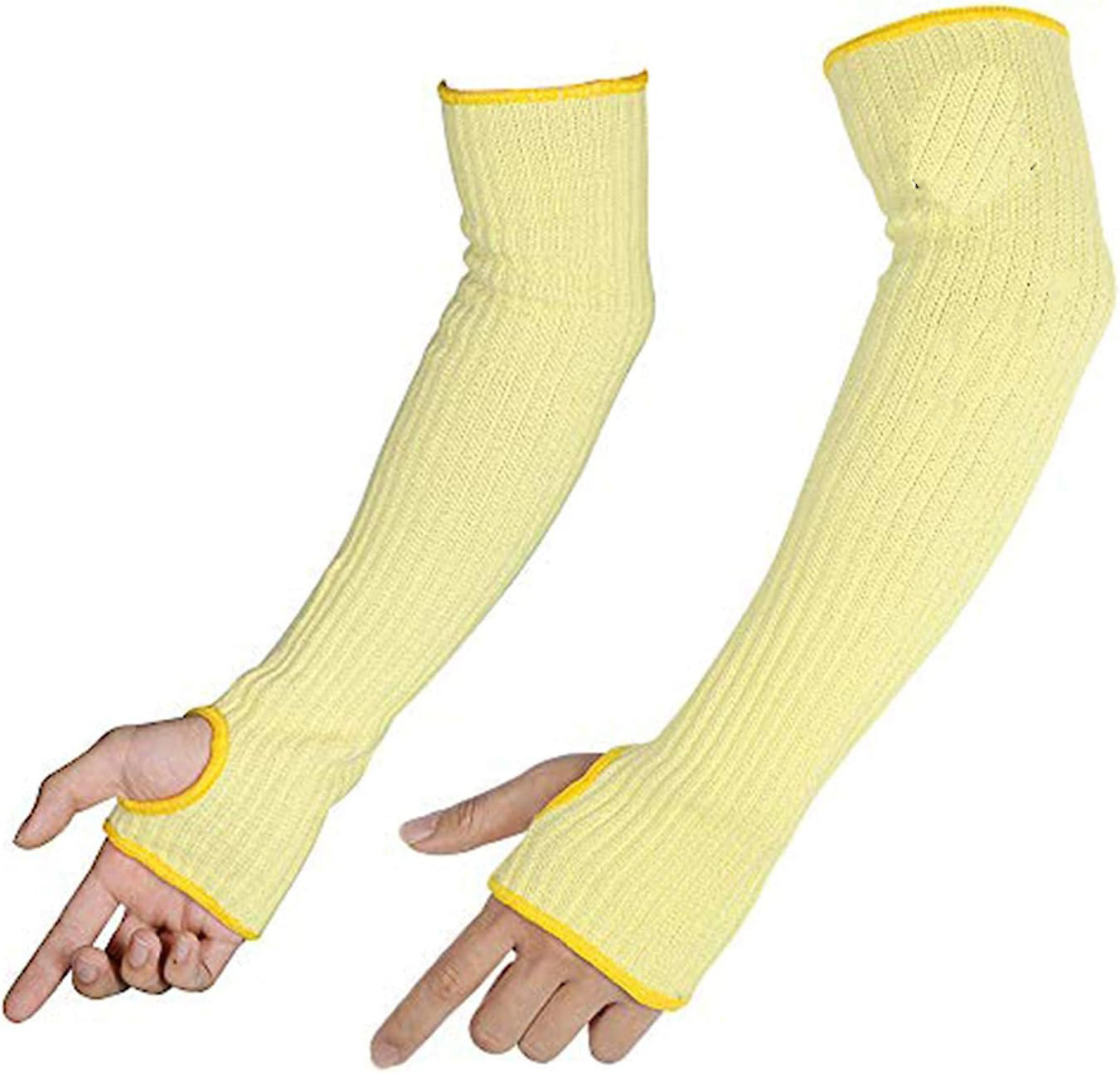 FIRST FIBER Kevlar Arm Protection Sleeves 18-Inch Long 9-14 Inch Thumb Hole Heat Resistant Cut Safety Guide Mechanics Yellow