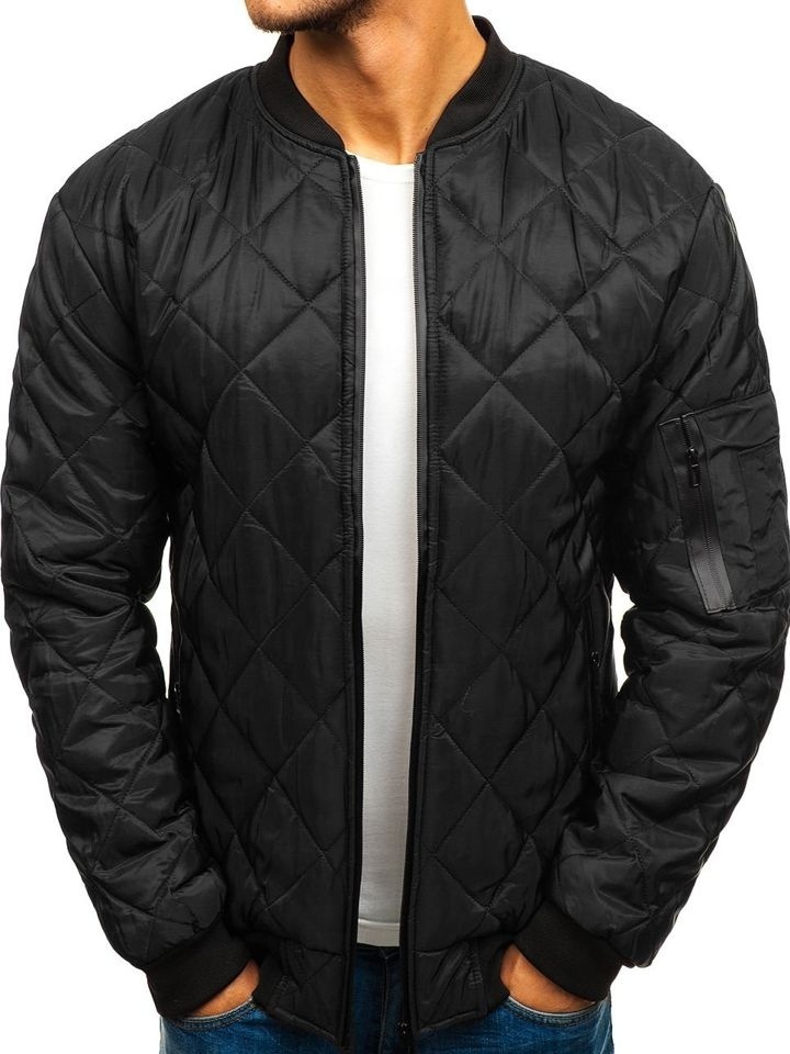 Wholesale fashion style Black Quilted Bomber Jacket  plain black mens winter jackets custom mens jackets