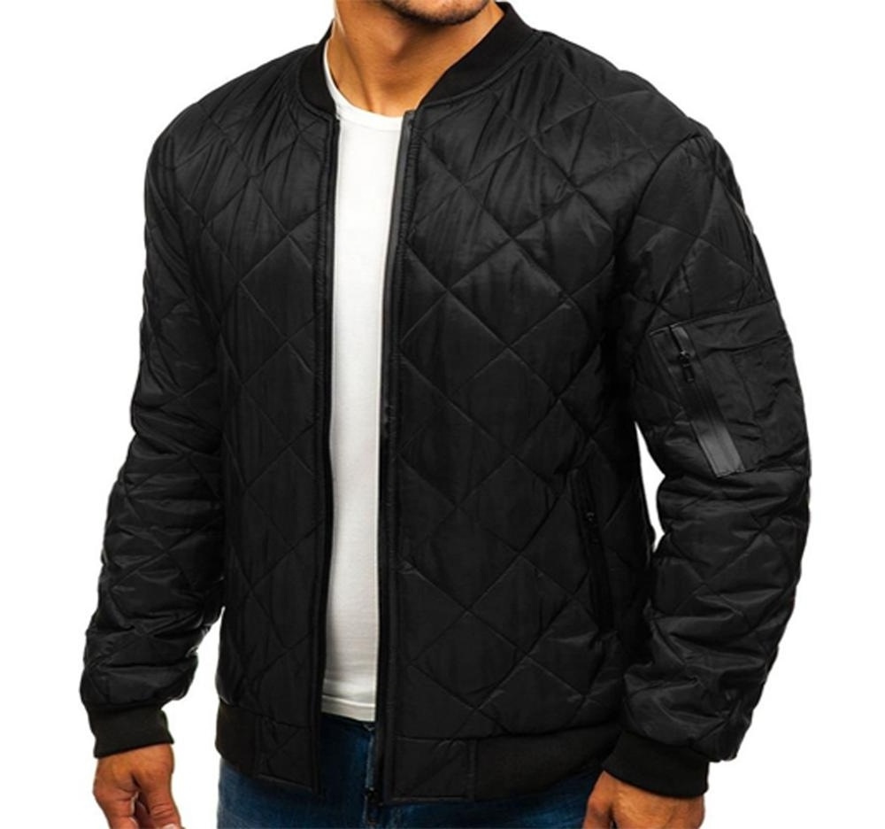 Wholesale fashion style Black Quilted Bomber Jacket  plain black mens winter jackets custom mens jackets