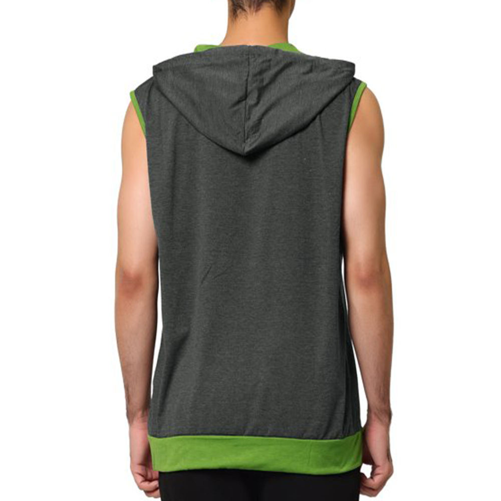 Wholesale Sleeve 100% Cotton Plain Logo Custom Gym Sleeveless Hoodie 2 side Pocket zipper up Hoodies