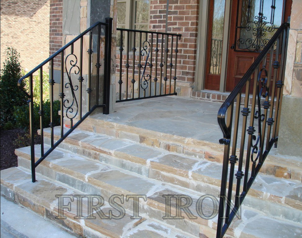 Elegant front porch black wrought iron railings for outdoor steps