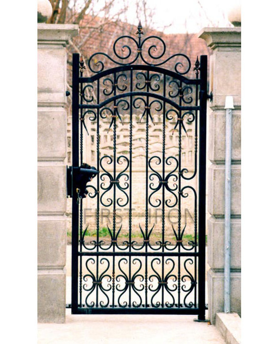 Manual single swing wrought iron front yard gate, small backyard iron gate