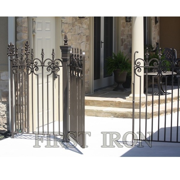 Courtyard small iron gate designs, double walk through wrought iron gate