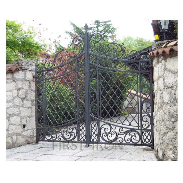 Latest designs home iron main gate front entry wrought iron gate for courtyard