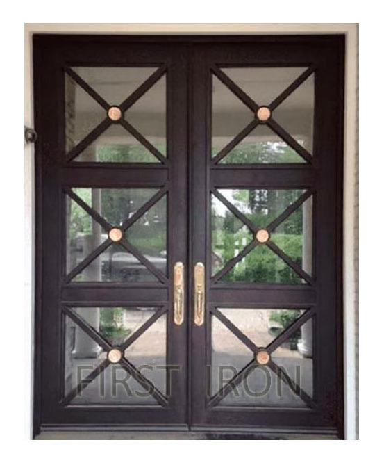 French open strong iron sheet square glass wrought iron entrance doors