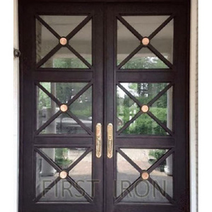 French open strong iron sheet square glass wrought iron entrance doors