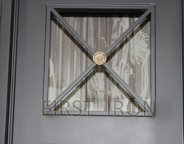 French open strong iron sheet square glass wrought iron entrance doors