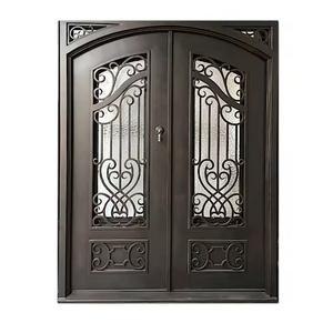 European villa standard entry double swing wrought iron exterior door